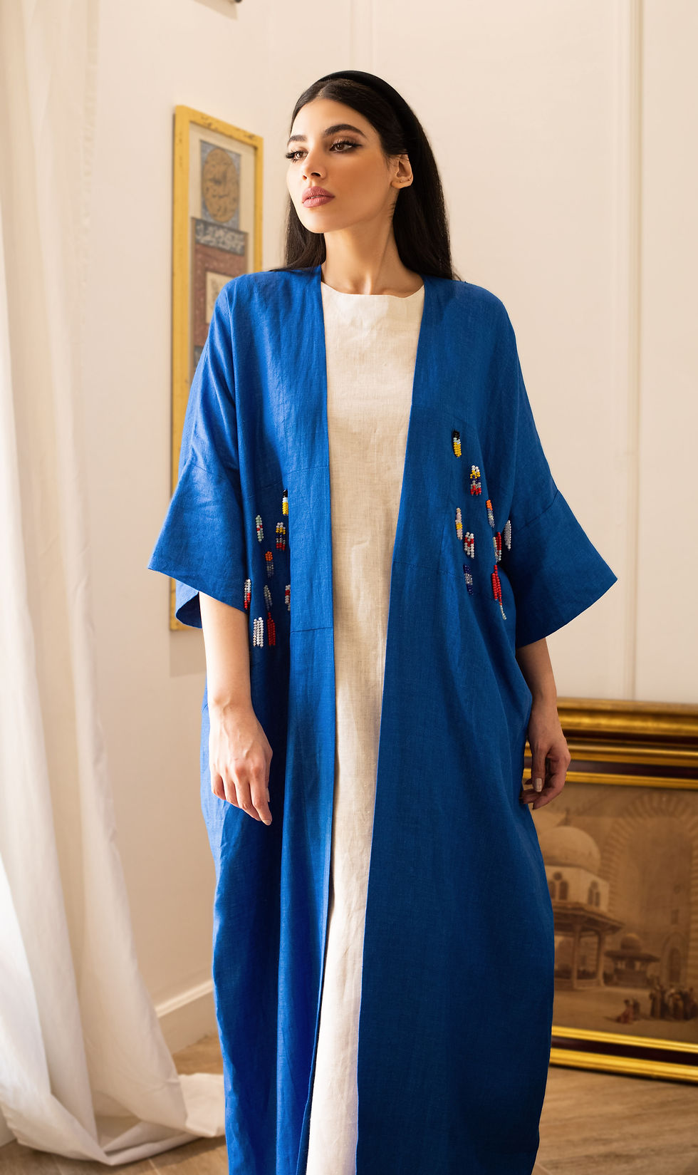 Thumbnail: beaded tassels blue abaya