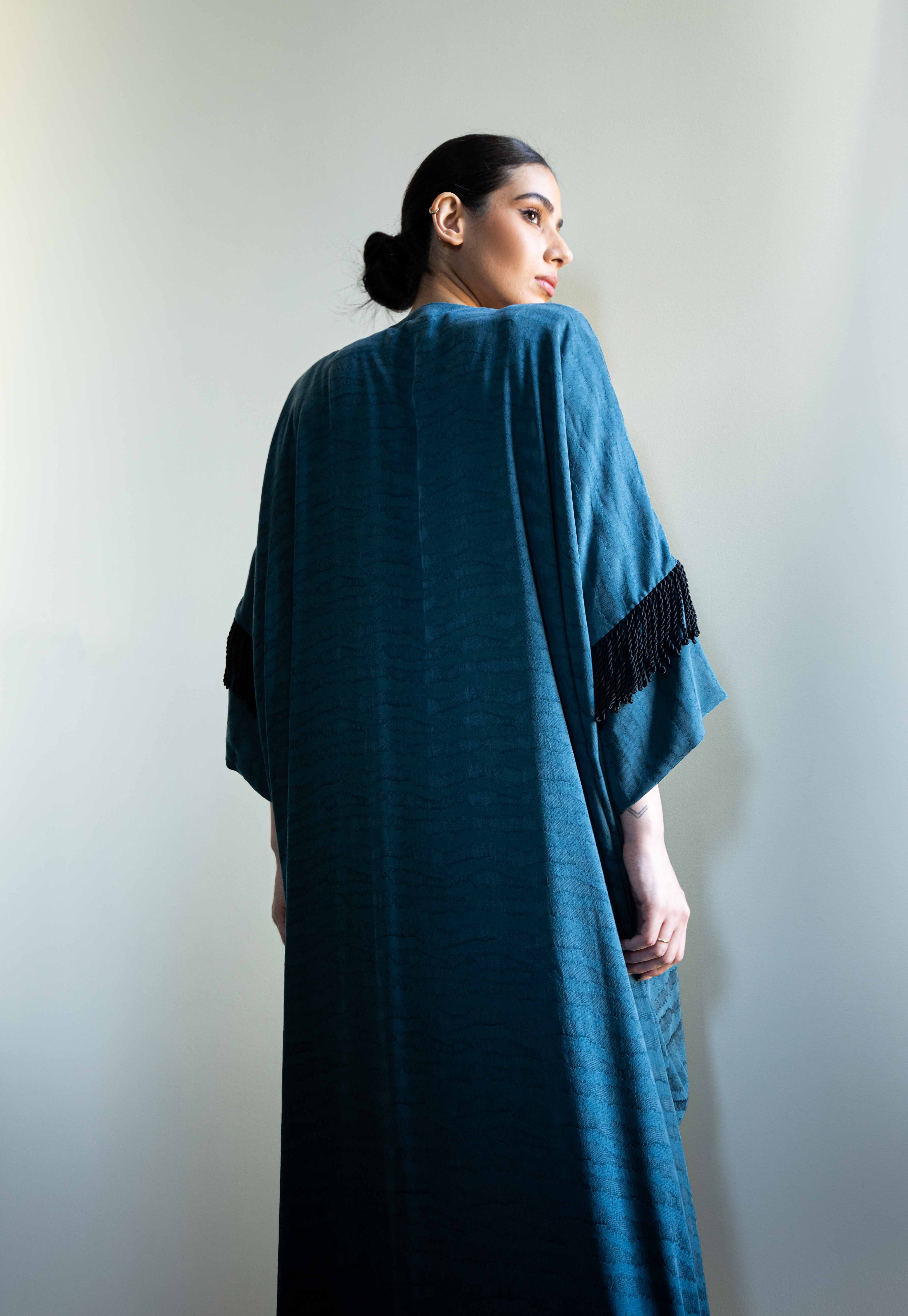 Pine green tasseled abaya