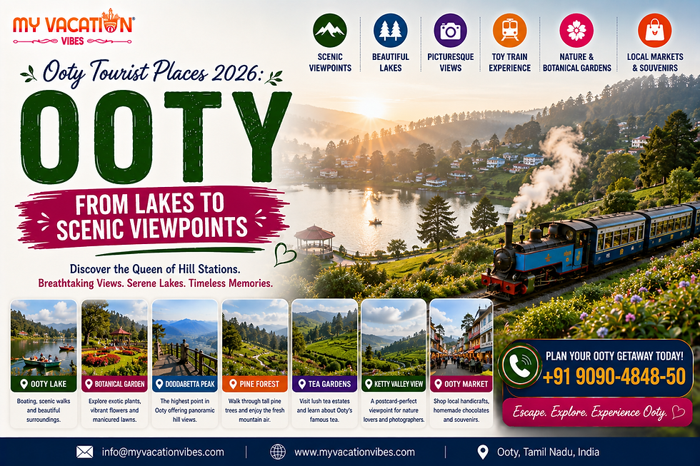 Ooty Tourist Places 2026: From Lakes to Scenic Viewpoints