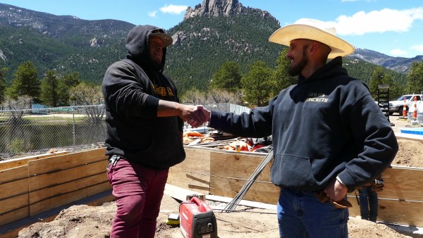 Meeting with the sub contractor in the mountains near Wellington Lake, Colorado