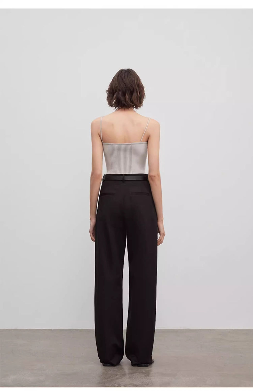 Thumbnail: Spliced Double-Pleat Wide-Leg Trousers Straight-Leg Trousers for Women