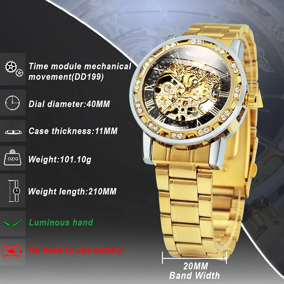 Thumbnail: WINNER Transparent Skeleton Mechanical Watch for Men Fashion Diamond Luminous