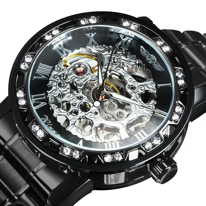 Thumbnail: WINNER Transparent Skeleton Mechanical Watch for Men Fashion Diamond Luminous