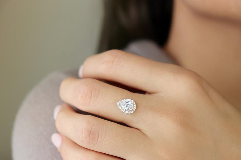 Thumbnail: Sterling Silver Floating Pear Shaped  Ring