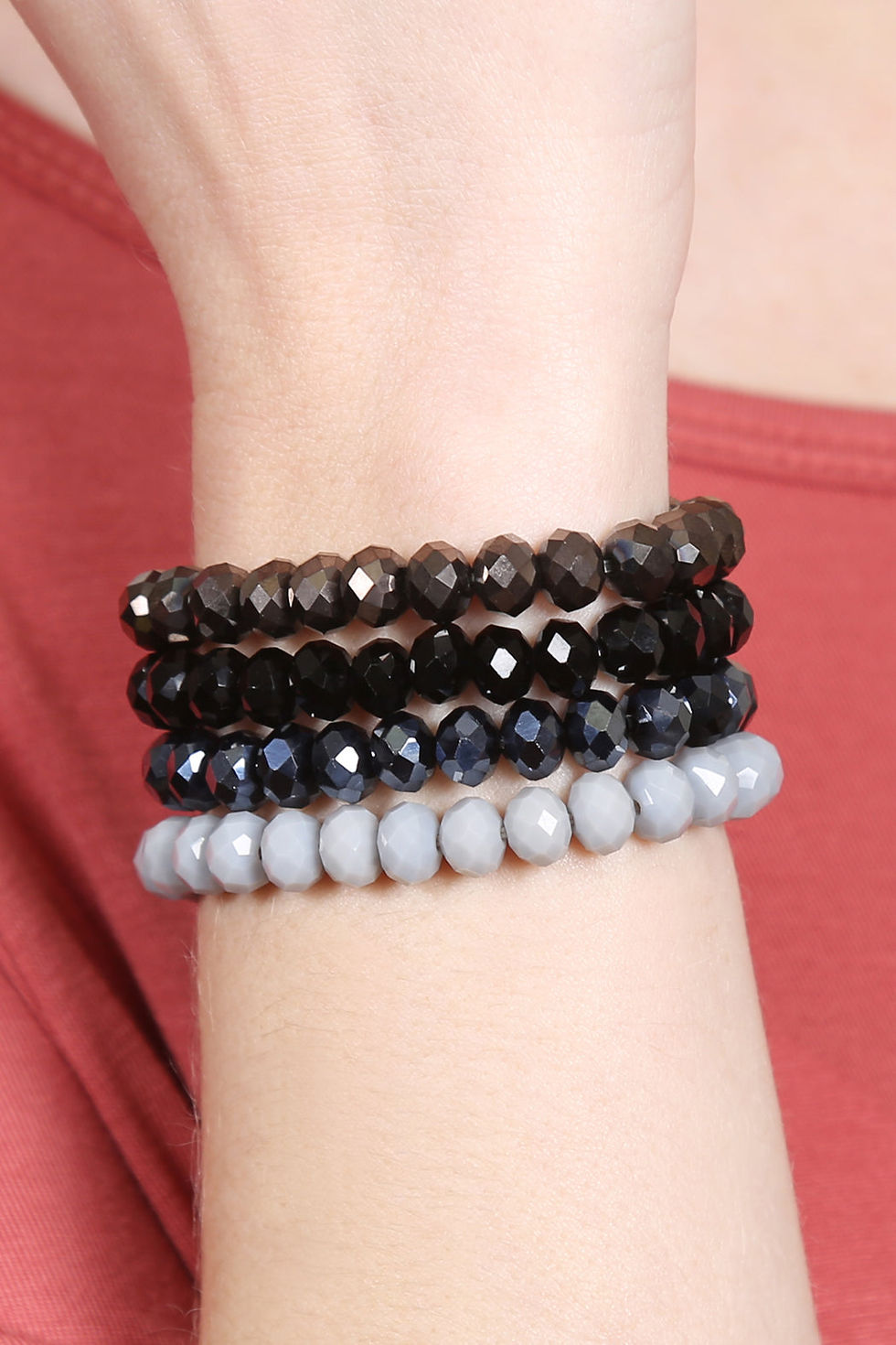 Thumbnail: Four Line Crystal Beads Stretch Bracelet