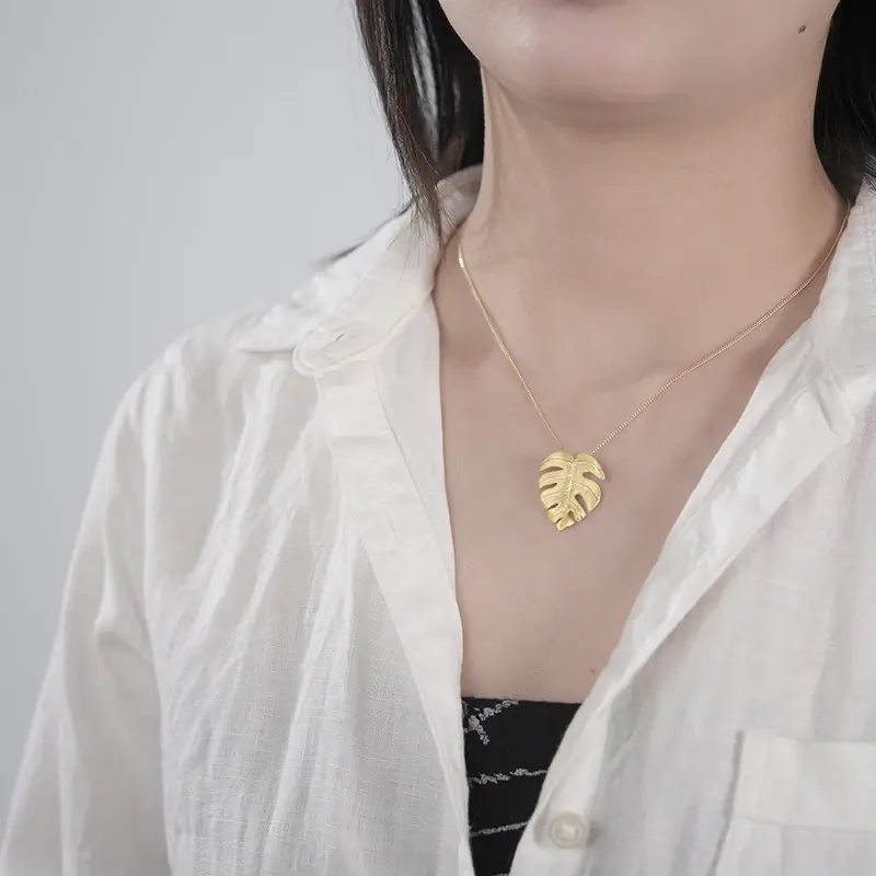 Lotus Fun Real 925 Sterling Silver Handmade 18K Gold Monstera Leaves Design