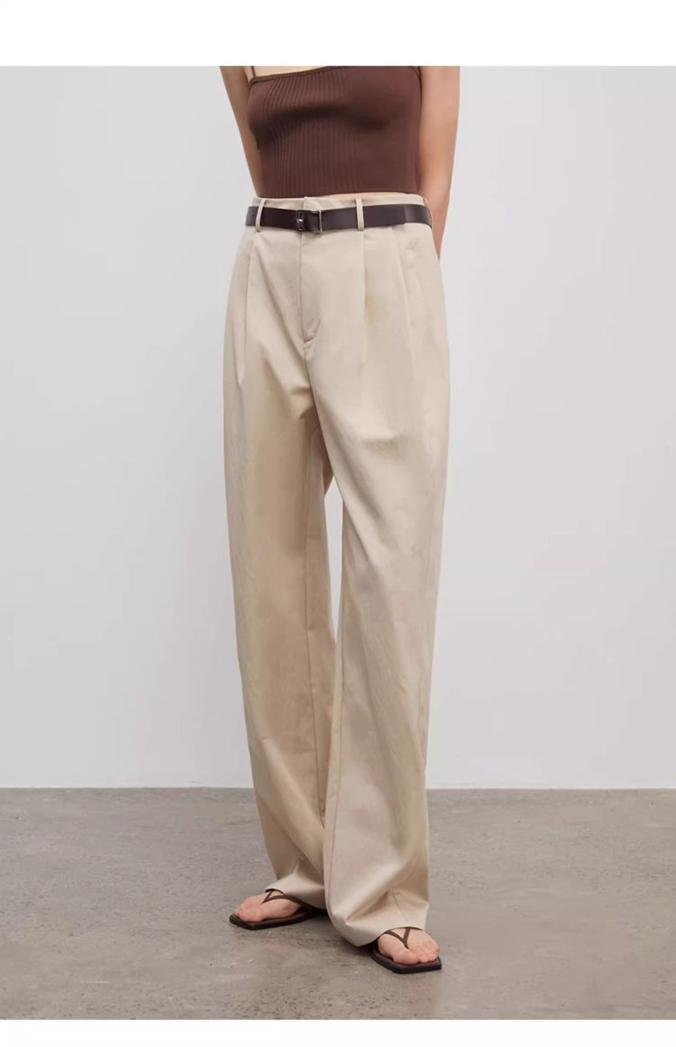 Thumbnail: Spliced Double-Pleat Wide-Leg Trousers Straight-Leg Trousers for Women