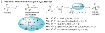 An enantioconvergent halogenophilic nucleophilic substitution (SN2X) reaction