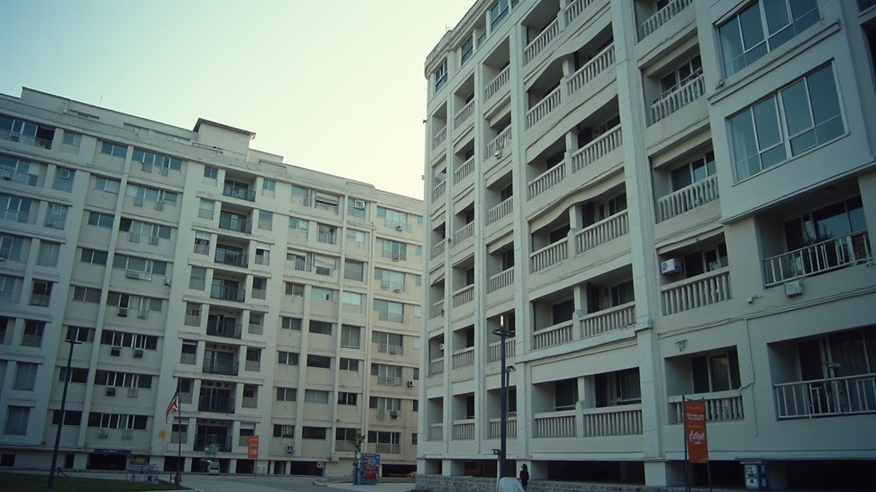 Eye-level view of a modern apartment building exterior