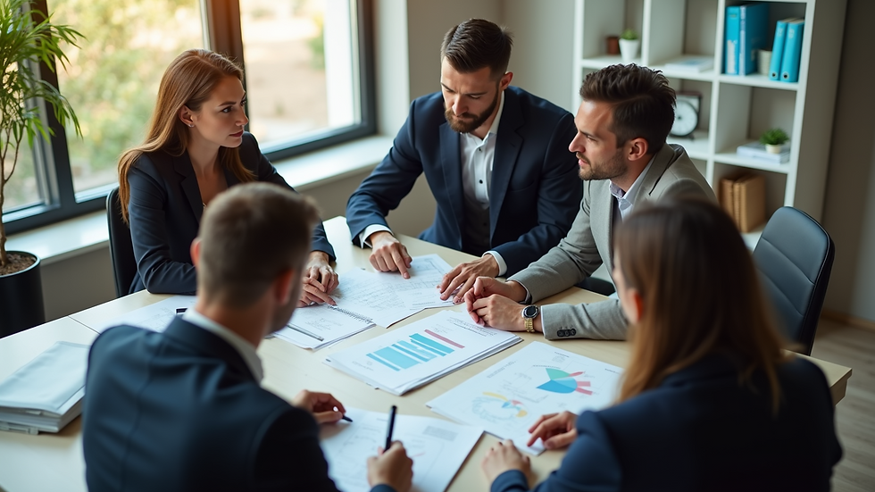 High angle view of a property management team discussing plans