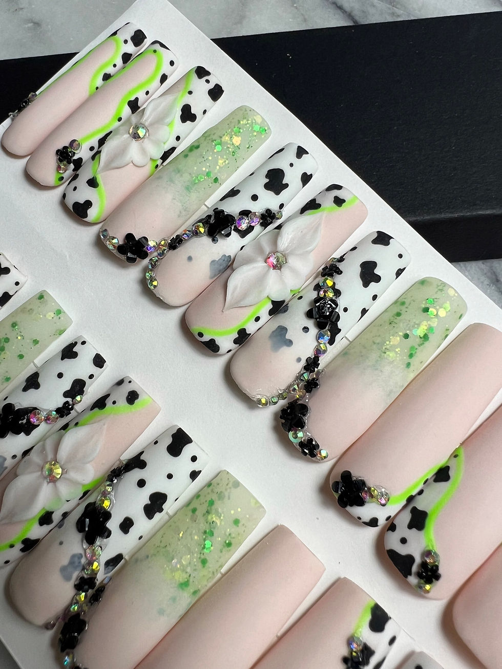 Thumbnail: Cow print + acrylic flower | 2 for $40 10-18 business day wait
