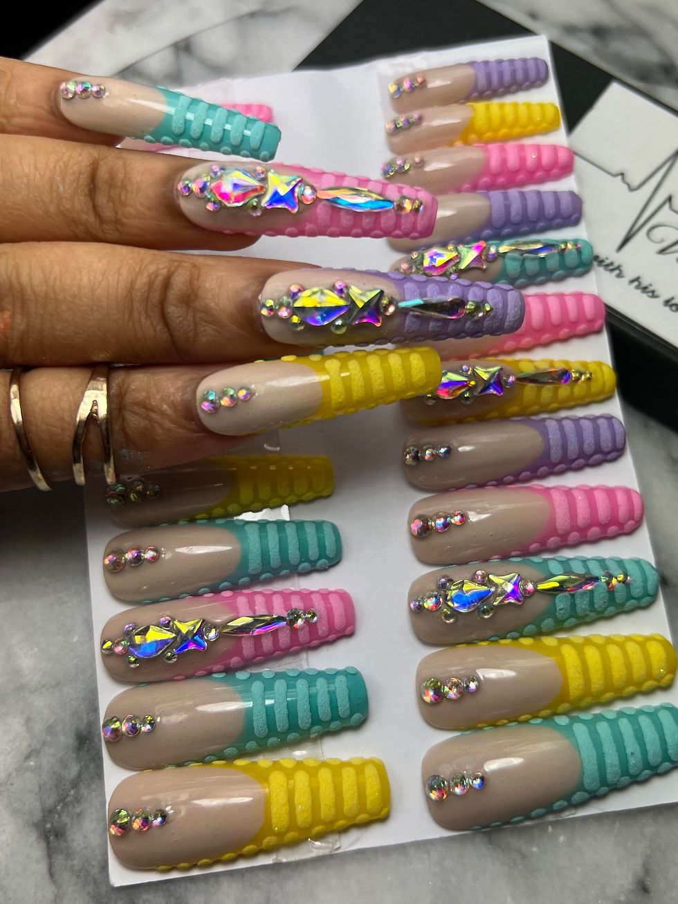 Thumbnail: 002 Rainbow alligator french tip (2 xl square) 5 for $100| 10-18 business days 
