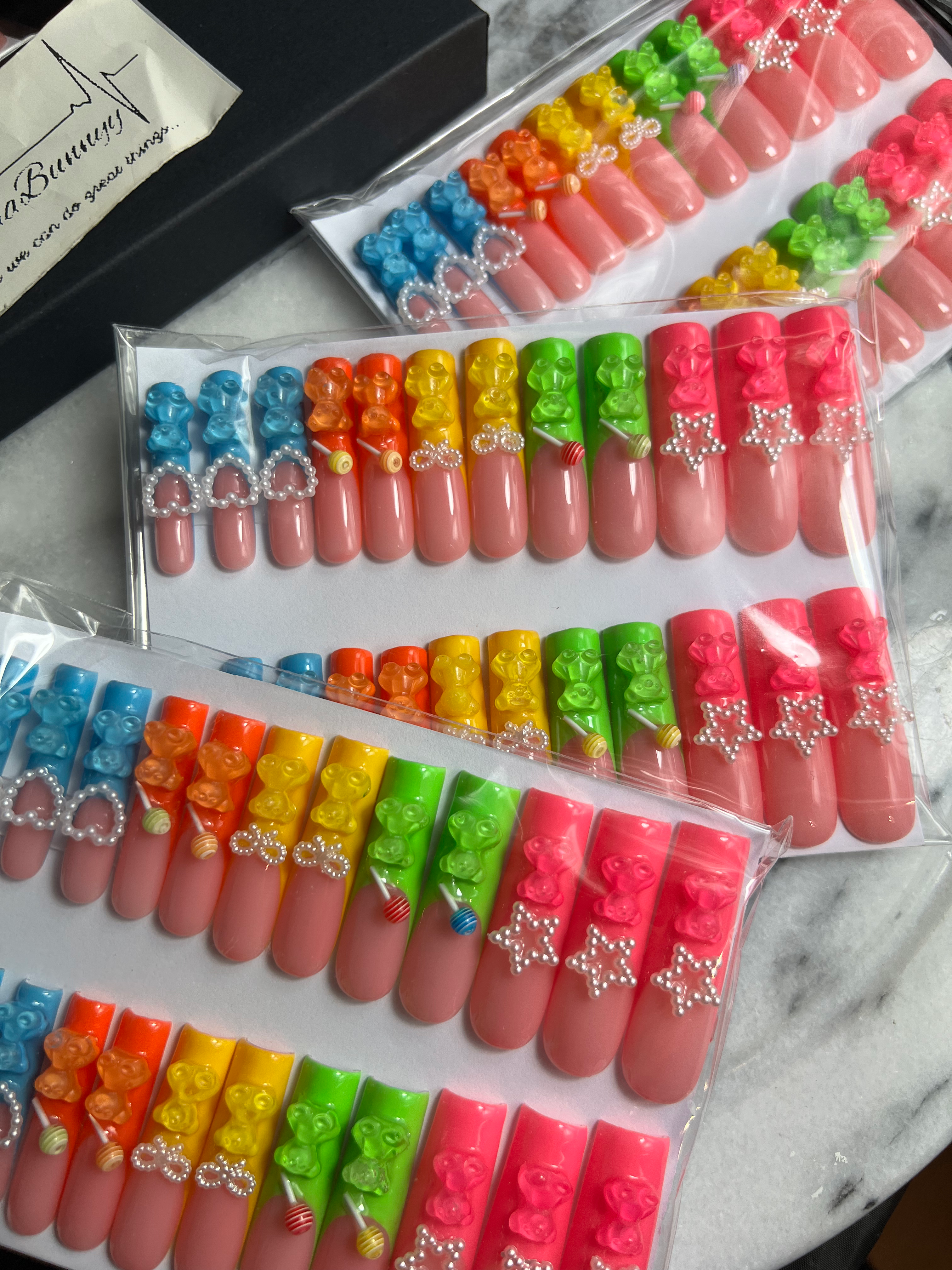 Gummyy Bear Rainbow French tip | 2xL square | Ready To Ship