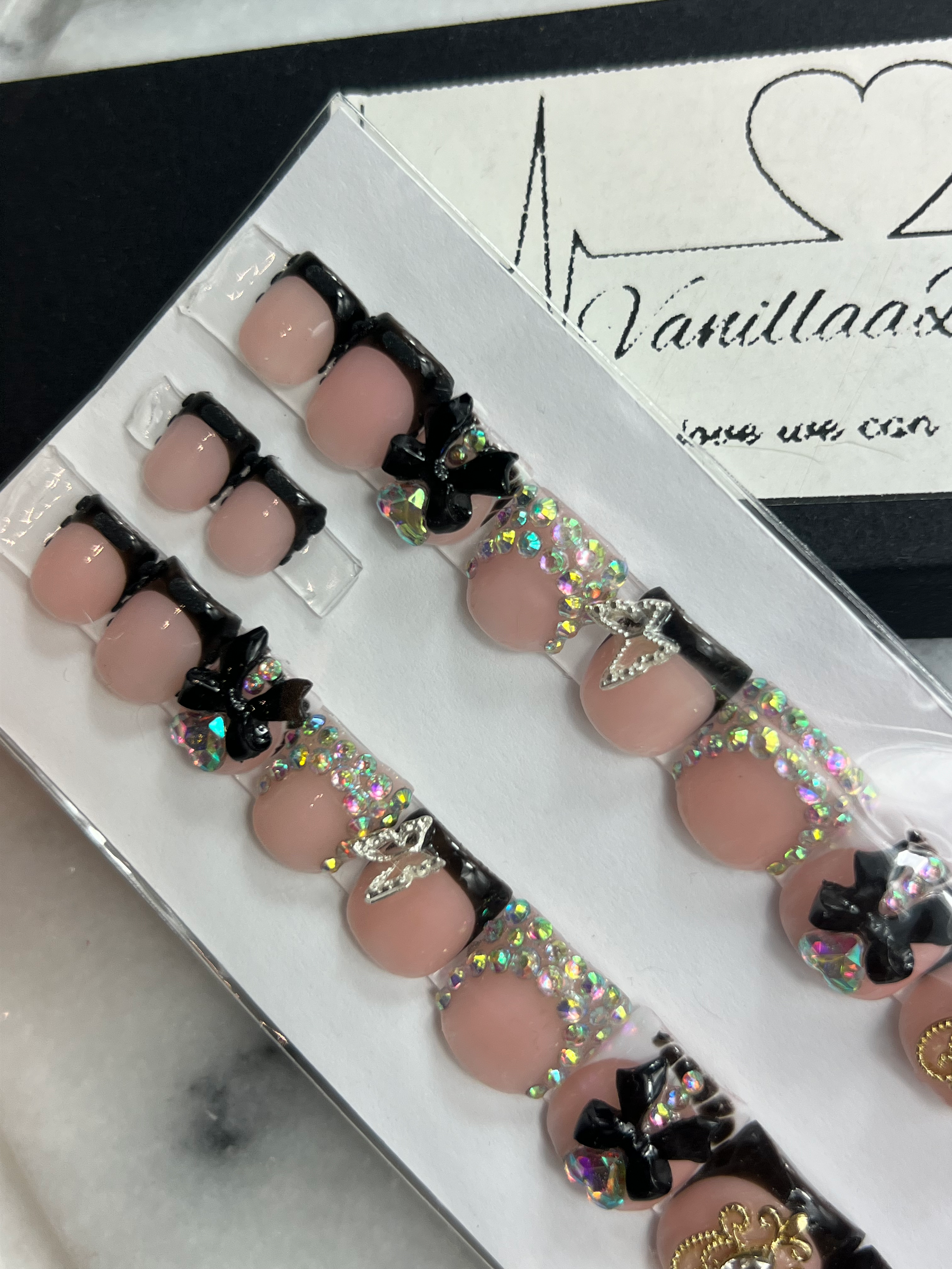 900 Bling French Tip Black | 2 for $30  | 10-18 Business Days 