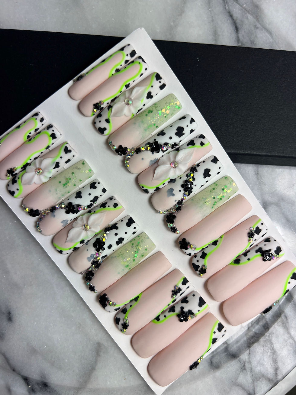 Thumbnail: Cow print + acrylic flower | 2 for $40 10-18 business day wait