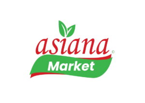 Asiana Market logo featuring red and green text with a small green leaf above the lettering