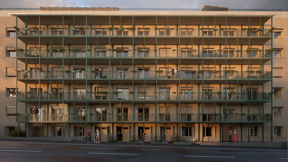 3D Rendering Hausfassade Dämmerung
