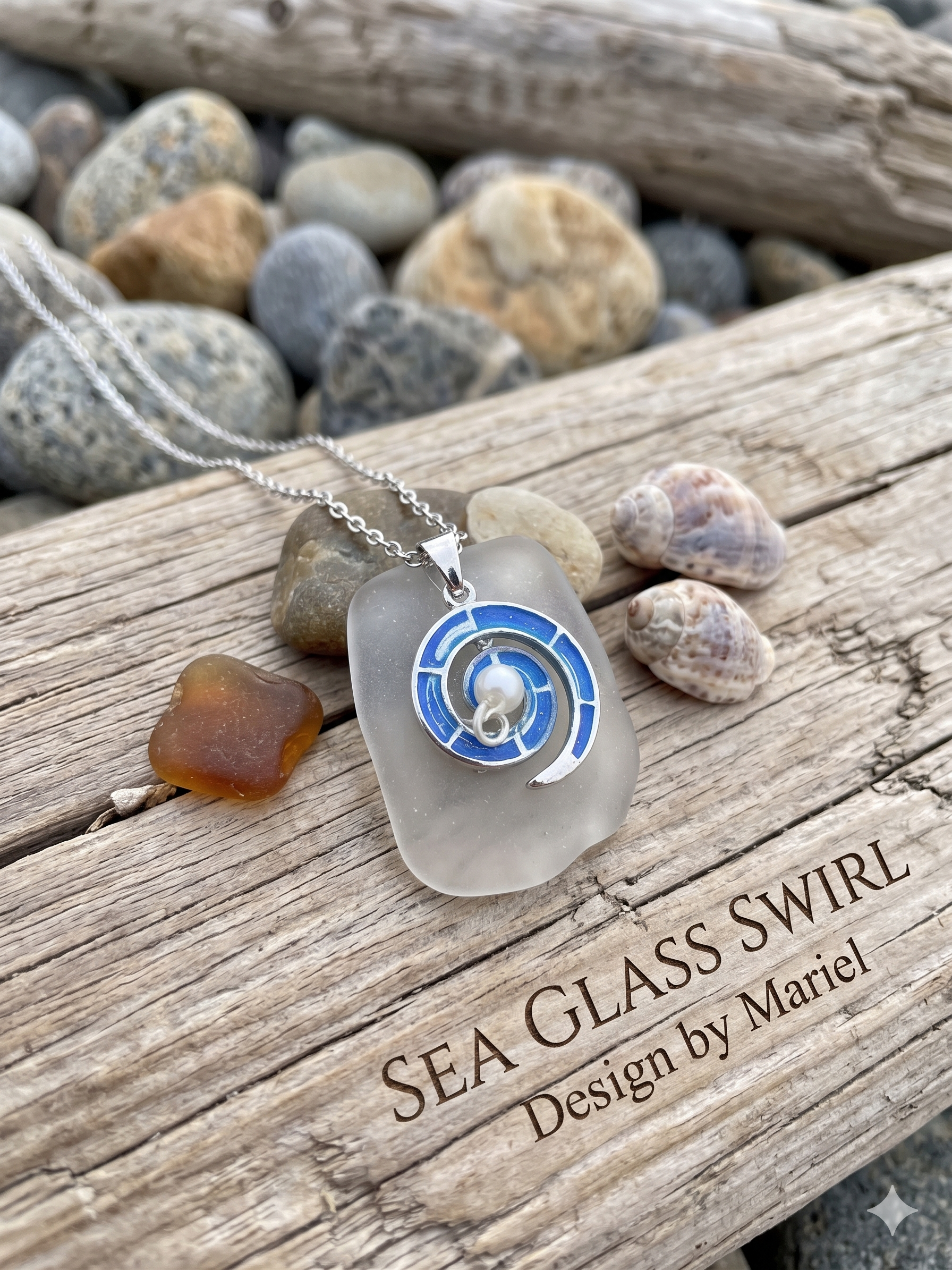 Sea Glass Swirl Pendant Necklace | Blue Beach Jewelry