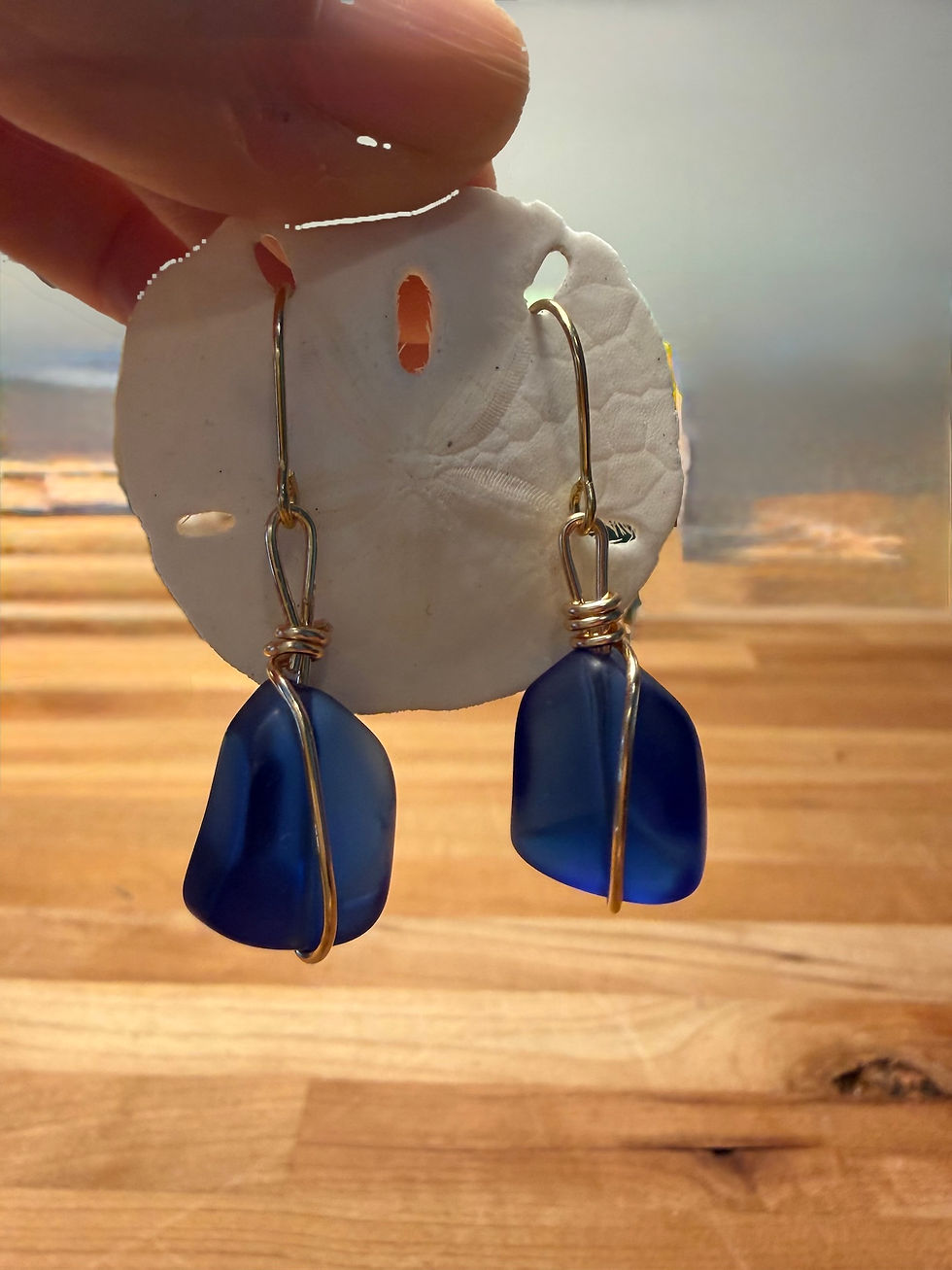 Thumbnail: Cobalt Blue Sea Glass Earrings | Glass Drop Earrings | 18K Gold Plated