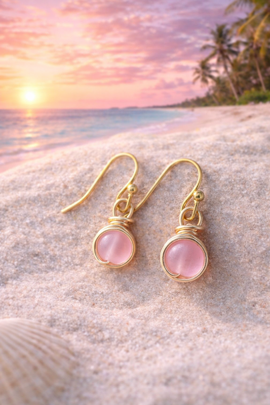 Thumbnail: Glass bead Wire Wrapped Earrings in Silver Plated | Minimalist Drop Earrings