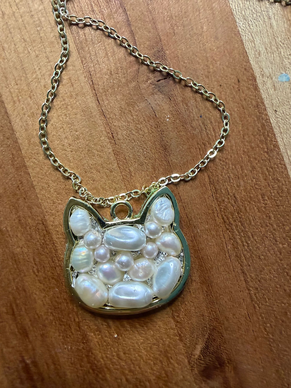Thumbnail: Cat Pearl Necklace in Gold Bezel  