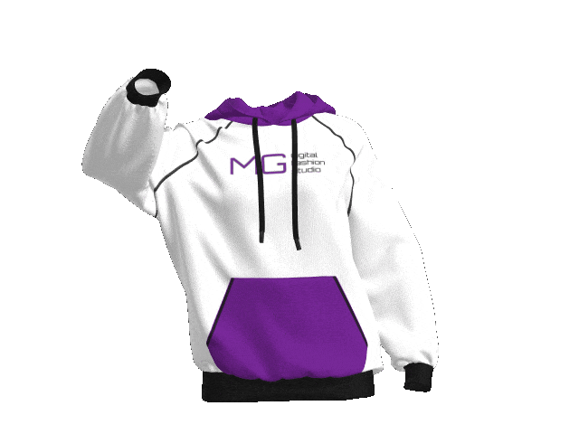 MG Digital Fashion Studio hoodie waving to contact me