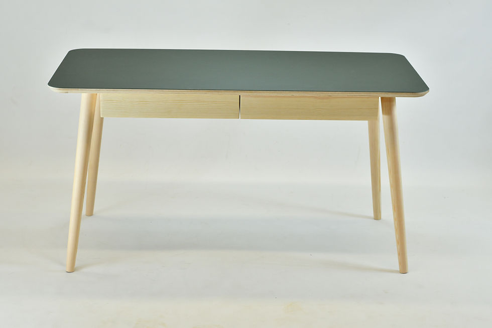 Thumbnail: Modern birch plywood and linoleum desk with two wooden drawers