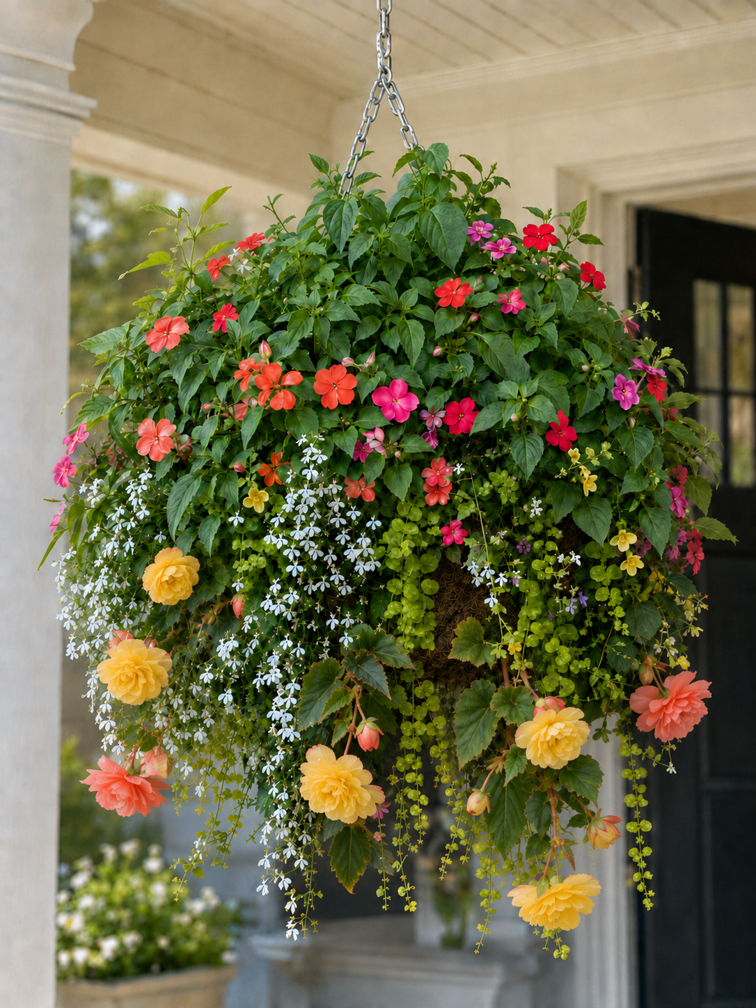 'The Bellevue' 16” Moss Mixed Shade Hanging Basket