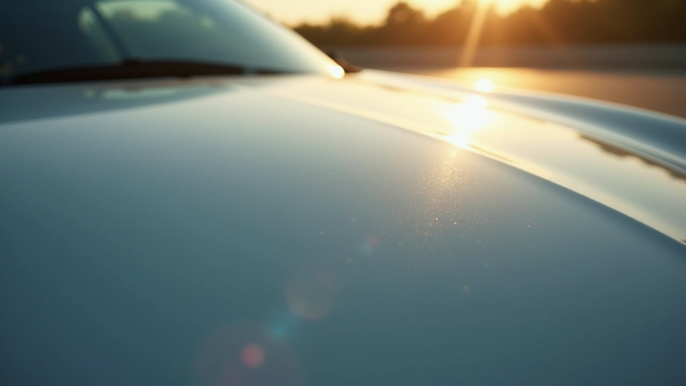 Close-up view of a shiny, freshly detailed car hood reflecting sunlight