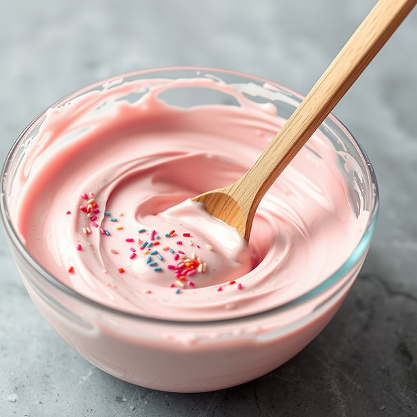 mixing cake batter with a wooden spoon make it pink with sprinkles.jpg