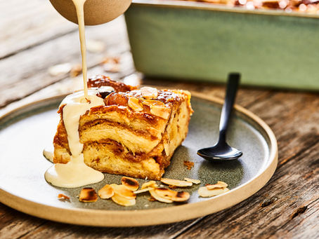 Bread and butter pudding made with croissants