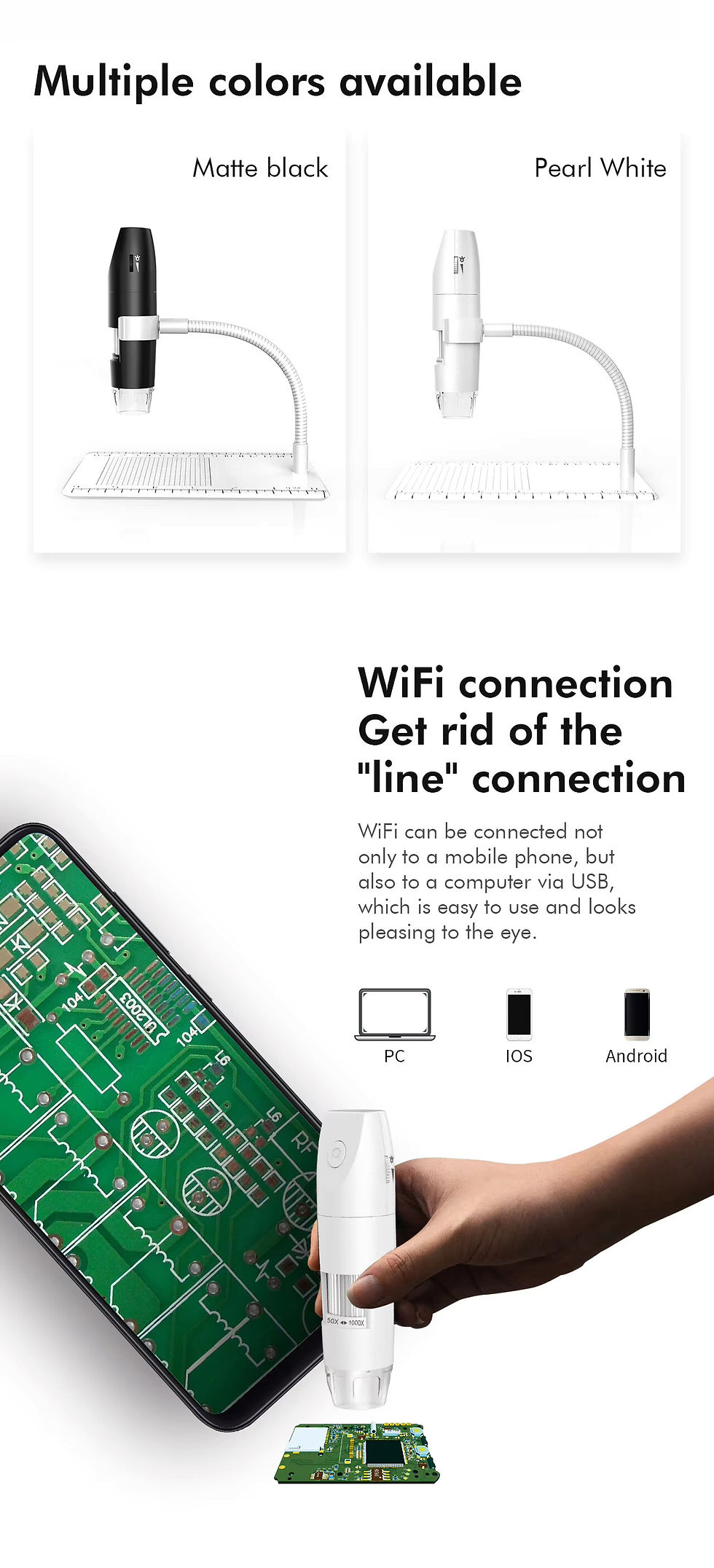 Miniatură: Microscop digital HD 1000x cu Wi-Fi