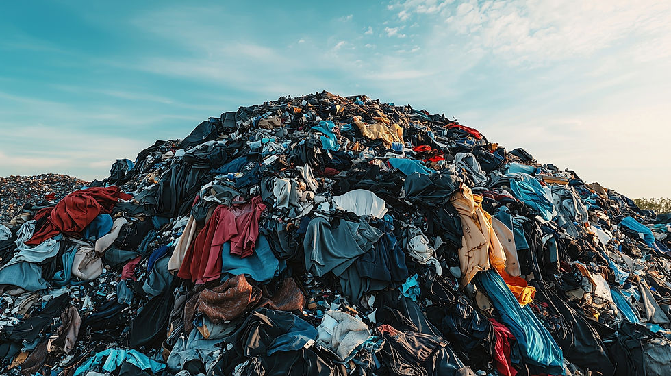A large pile of textiles in a landfill.