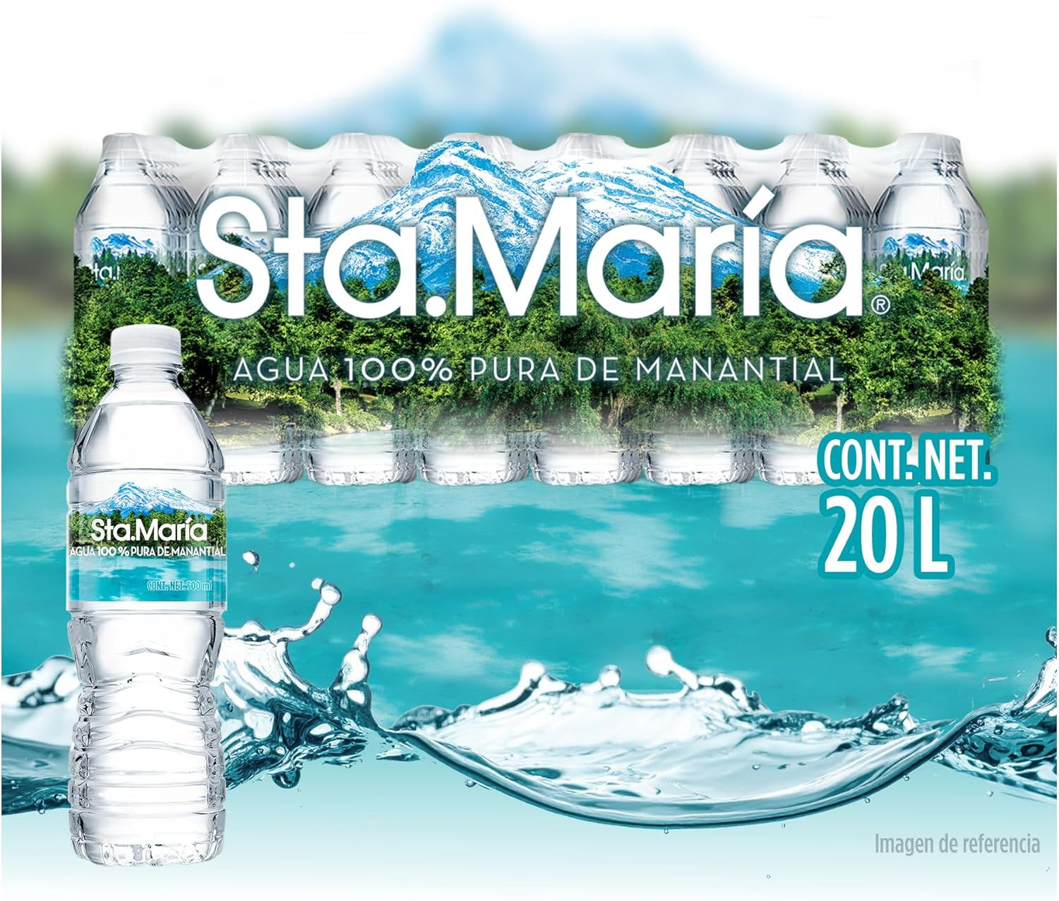 Santa Maria Agua Natural 100% pura de manantial 500ml, paquete de 40 piezas