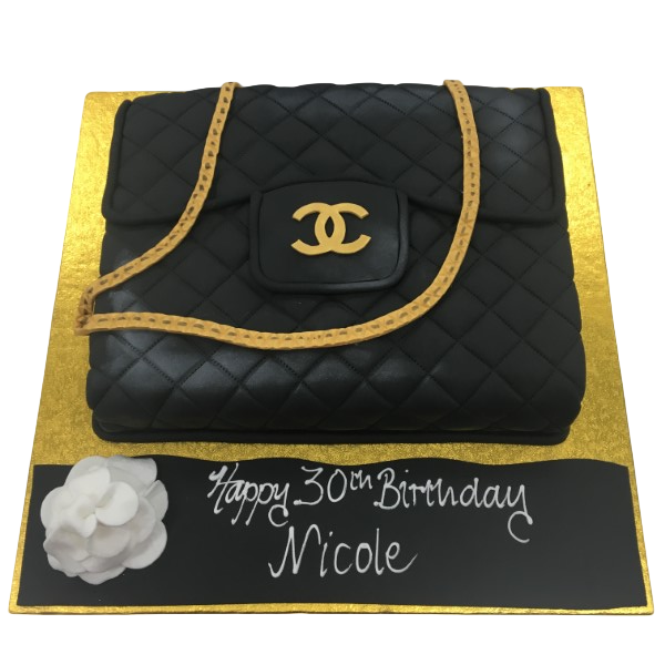 Luxurious Chanel quilted handbag cake with intricate details perfect for fashion lovers.