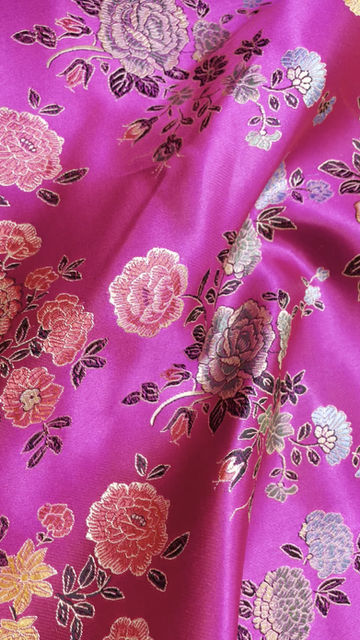 Thumbnail: Chinese Brocade Cerise Floral Silky Satin Fabric