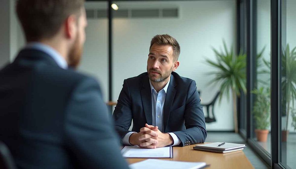 Eye-level view of a business consultant advising a client in an office