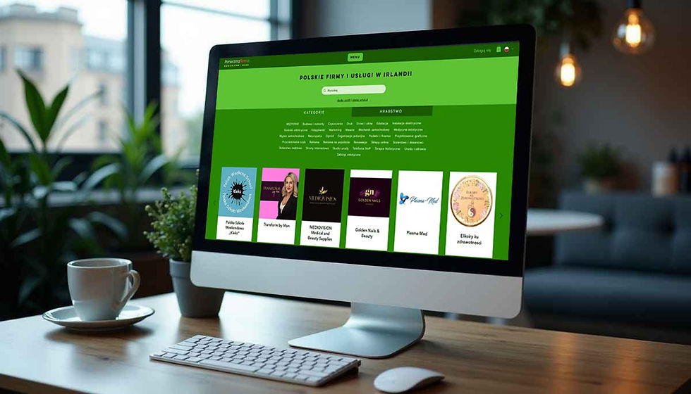 High angle view of a computer screen displaying a business directory website
