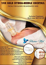 24K Gold Hydra-Needle Cocktail facial for glowy, rejuvenated skin. Plasma-Med Dublin. Book now.