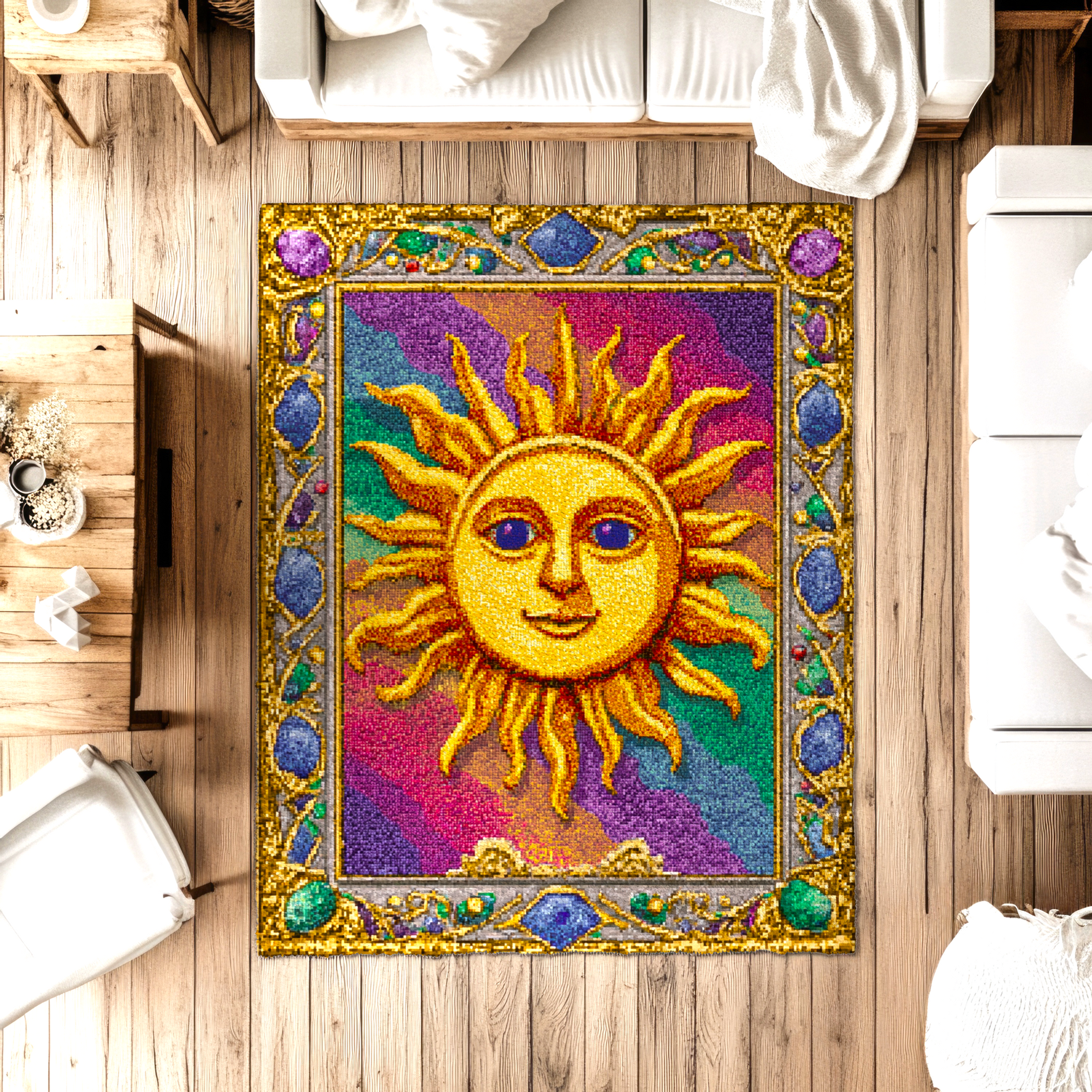 Rainbow Jewels Sun Rug