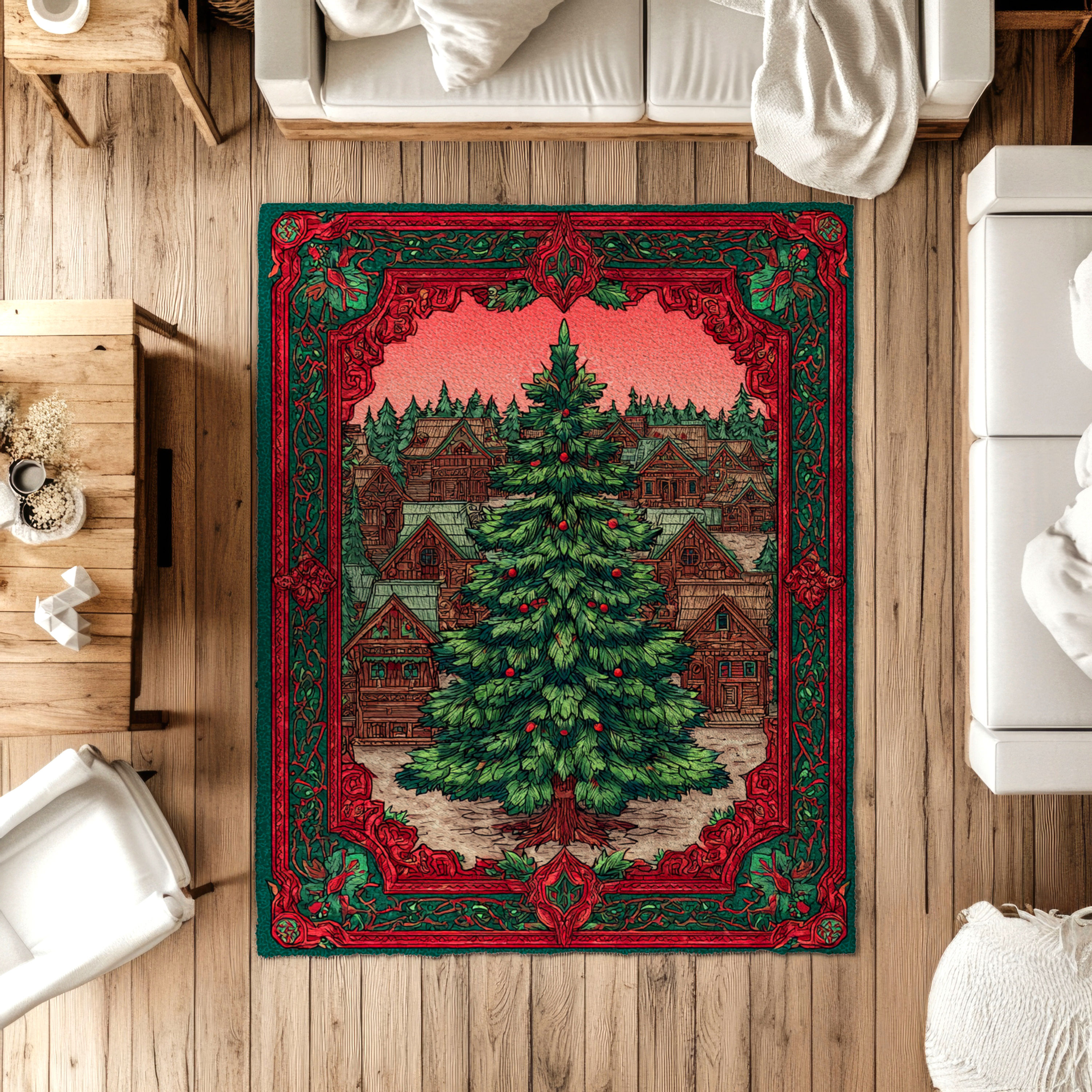 Christmas Town Tree Rug