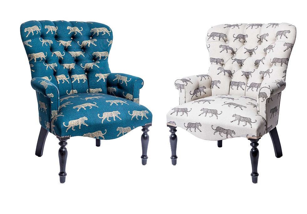 Button back chairs in teal or oatmeal