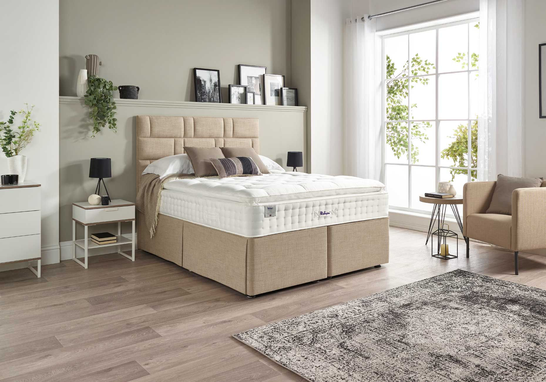 Relyon Storaway divan with Santon floor standing headboard in room setting