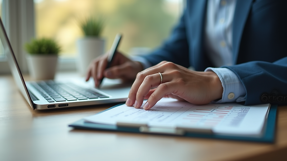 Close-up view of a person using a calculator and reviewing insurance options on a laptop