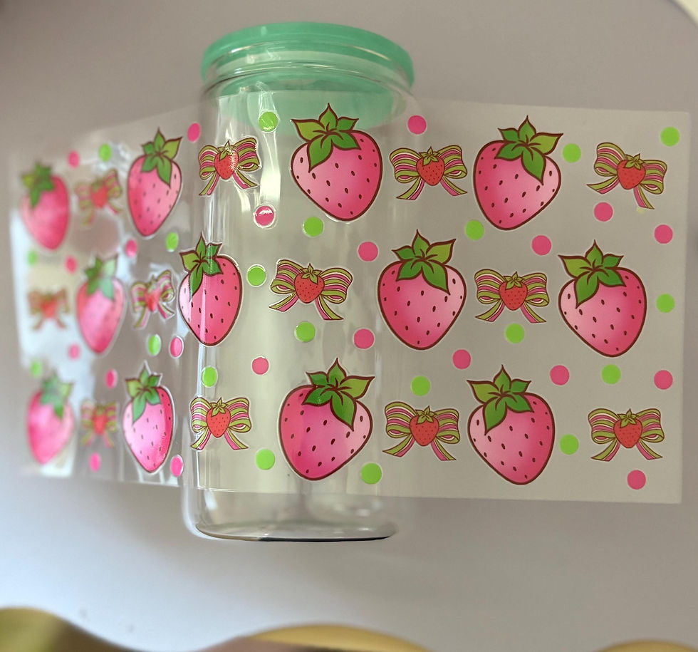 Thumbnail: Strawberries cup wrap uv DTF Decal: 16oz Glass Can Wrap Single Sided