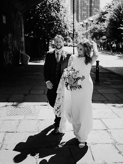 Black & White Photo of Bride and groom - Castlefield, manchester - wedding hair and makeup manchester