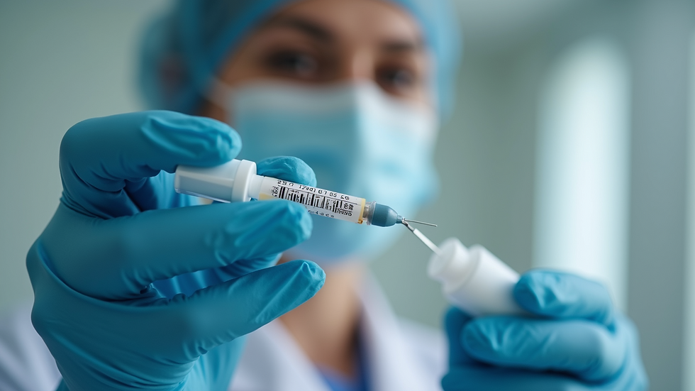 Close-up view of a nurse administering medication with precision