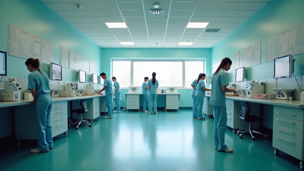 Eye-level view of a hospital nurse station with organized workstations