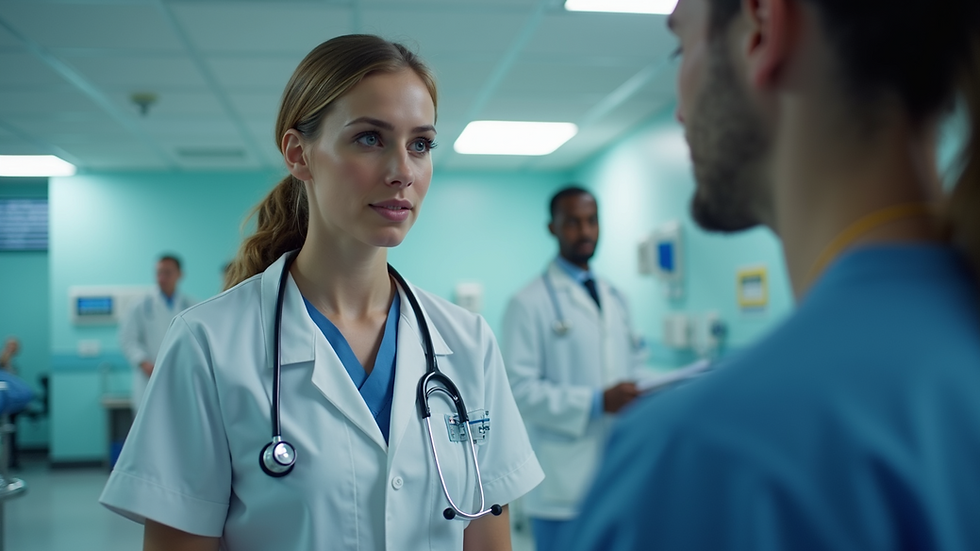 Eye-level view of a hospital nurse checking patient vitals