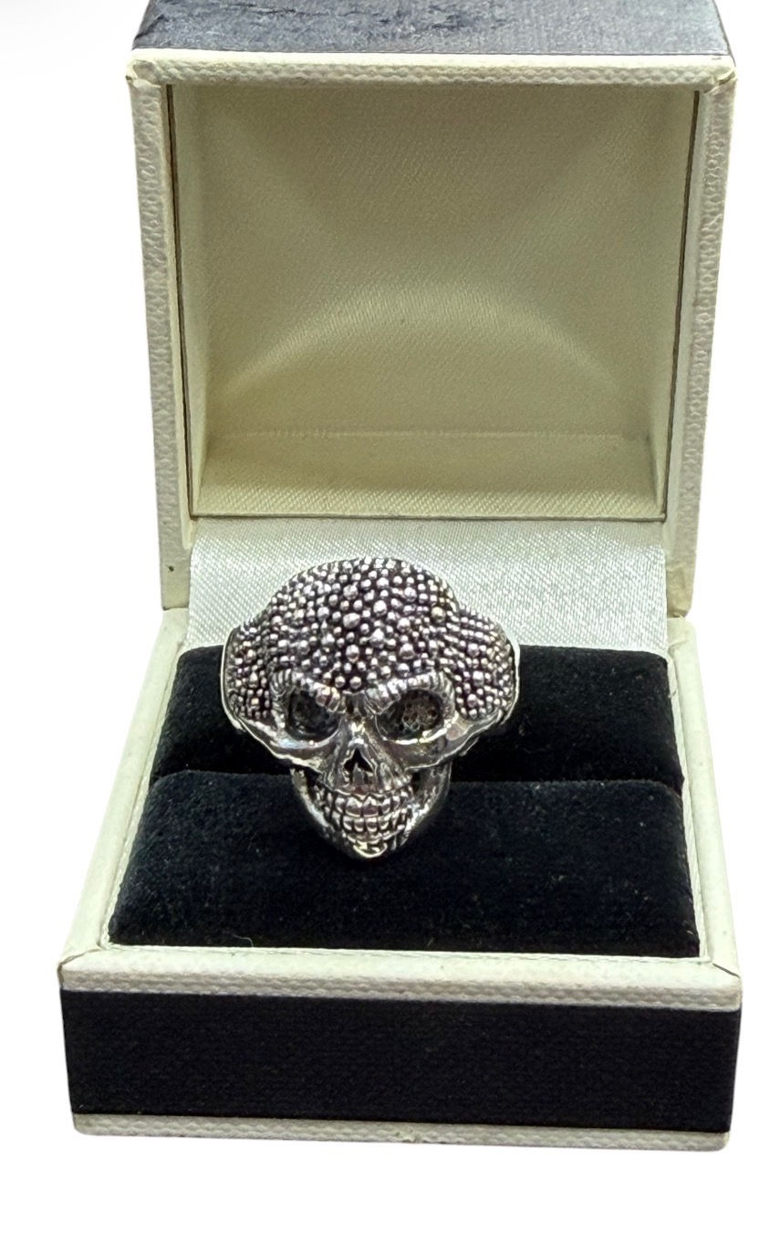 Textured Skull Silver Ring